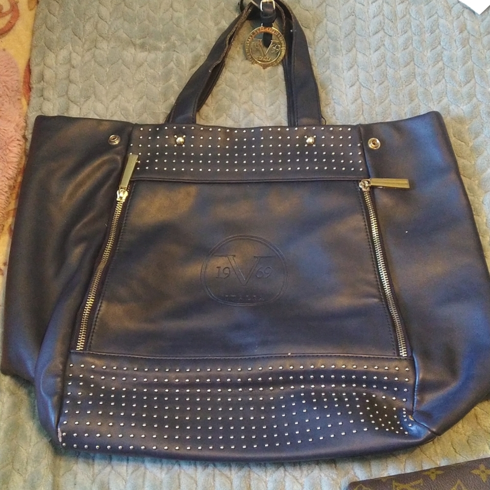 Versace 1969 Abbigliamento Sportivo SRL Milano Black Gold Stud HOBO Tot